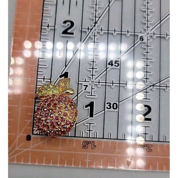 Rainbow Aurora Borealis Apple Pin Gold Tone Dainty Whimsical Fruit Brooch - Picture 6 of 6